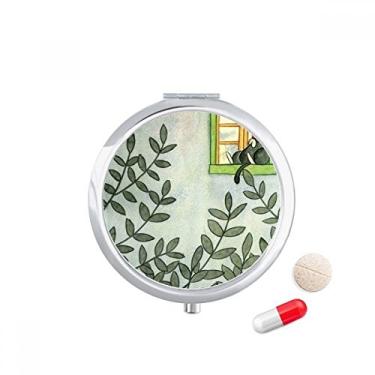 Imagem de Miaoji Pintura Aquarela Gato Exterior Janela Pílula Bolso Caixa Armazenamento de Remédio Dispensador de Recipiente