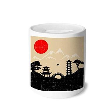 Imagem de DIYthinker Caixa de moedas japonesa, preto, branco, vermelho, amarelo, templo, dinheiro, porta-moedas de cerâmica, presente de cofrinho