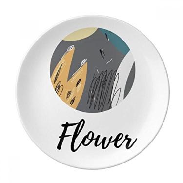 Imagem de Prato com padrão de arte de plantas abstratas cinza decorativo de porcelana salver louças de jantar