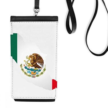 Imagem de Bolsa carteira para celular com emblema de mapa do México verde vermelho águia comer cobra bolso preto