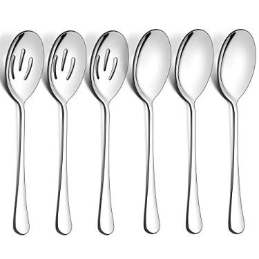 Imagem de LIANYU Conjunto de 6 colheres de servir, colheres grandes de aço inoxidável, utensílios para servir buffet, jantar, restaurante, conjunto de catering para banquete de festa, 24 cm