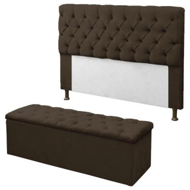 Imagem de Kit Cabeceira + Calçadeira Baú Mirage King 195cm Marrom - LM DECOR