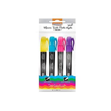 Imagem de Caneta Marca Texto Fluorescente Ponta Dupla Blister com 4 Cores, BRW, Modelo: CA2021, Cor: Multicor