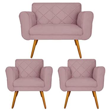 Imagem de Jogo Namoradeira e 2 Poltrona Decorativa Para Recepção Isabella Suede Rosê - LM DECOR