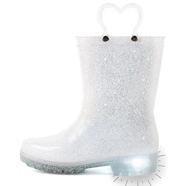Imagem de Outee Adoráveis botas de chuva estampadas iluminadas para crianças pequenas, Glitter prata, 2 Big Kid