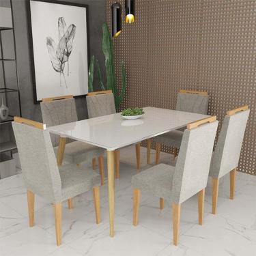 Imagem de Conjunto de Mesa 160x90 Veneza Com Vidro e 6 Cadeiras Onix Off White/Bege Escuro