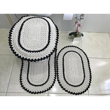 Imagem de Jogo de Tapetes para Banheiro em Crochê Bico Colorido 3 Peças (Preto)