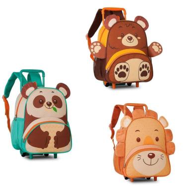 Imagem de Mochila Infantil Com Rodinhas de Urso Panda e Leão