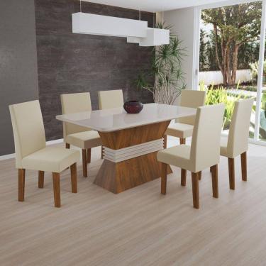Imagem de Conjunto Sala de jantar Nina e 6 Cadeiras Venus Vieiro Pinho/Off/Bege