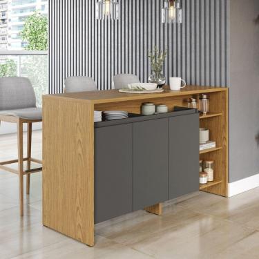 Imagem de Ilha Gourmet 160cm 3 Portas Tampo Pintura UV Itatiaia Freijo/Grafite Intenso