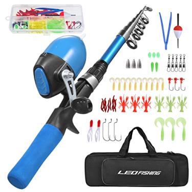 Imagem de CIADAZ Vara de pesca telescópica portátil e combinação de carretel para crianças crianças kit de iniciação de pesca carretel de pesca spincast vara de pesca iscas de pesca gabarito ganchos barril gira