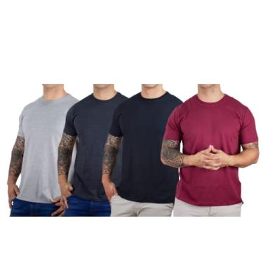Imagem de Kit 4 Camisetas Básicas Masculina Algodão Premium Slim Fit Cor:1 Cinza,1 Grafite,1 Preto,1 Bordô;Tamanho:XGG