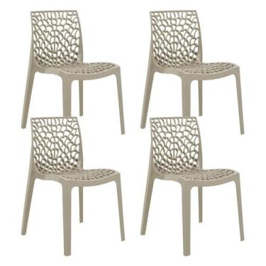 Imagem de Kit 4 Cadeiras Gruvyer Design Cozinha Sala Estar Jantar Bege - Trato