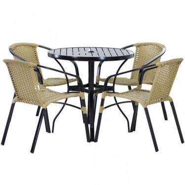 Imagem de Conjunto 4 Cadeiras e Mesa Floripa Tampo Ripado em Alumínio para Piscina Trama