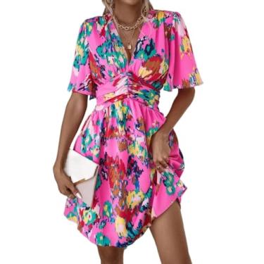 Imagem de Camisa Feminina Allover Print Twist Front Dress (Color : Hot Pink, Size : CH)