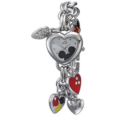 Imagem de Relógio com pingente Disney Mickey Mouse – Relógio de quartzo com design de coração prateado para meninas e mulheres, Coração, Relógio adulto Mickey Mouse