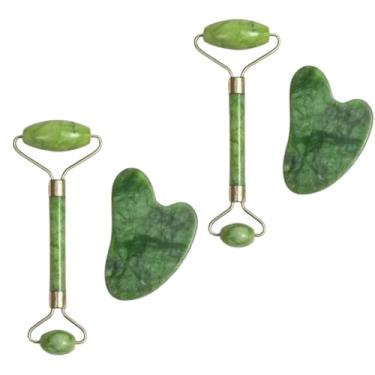 Imagem de Massageador Facial 2 Em 1 Com Rolo De Jade Natural Acompanhado Com A Placa Gua Sha Anti Estresse Anti Rugas Ótimo Para Skincare O Kit Possui 2 Peças Do Mesmo Modelo
