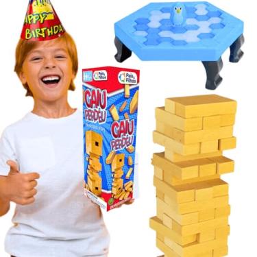Imagem de Kit jogos de tabuleiro educativos infantil pedagógicos Jogo Caiu Perdeu Torre de blocos madeira mdf presente brinquedo criança 5 anos menino menina + Jogo Pinguim Numa Fria Quebra Gelo Art Brink