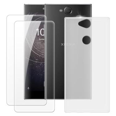 Imagem de MILEGOO Capa para Sony Xperia XA2 Plus + 2 peças protetoras de tela de vidro temperado, capa de TPU de silicone macio à prova de choque para Sony Xperia XA2 Plus (6 polegadas) branca