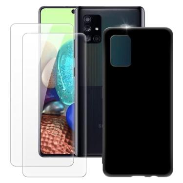 Imagem de MILEGOO Capa para Samsung Galaxy A71 5G + 2 peças protetoras de tela de vidro temperado, capa ultrafina de silicone TPU macio à prova de choque para Samsung Galaxy A Quantum (6,7 polegadas) preta