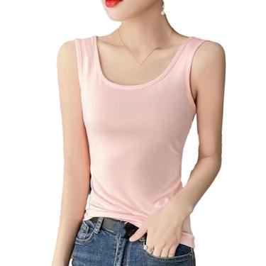 Imagem de Camisetas femininas versátil roupa exterior sexy sem mangas esportes alça de ombro larga cor sólida camiseta branca das mulheres (M)