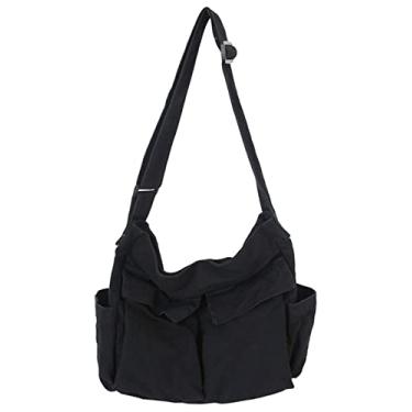Imagem de Bolsa tiracolo feminina masculina grande Hobo com vários bolsos bolsa carteiro de lona para mulheres e homens, Preto/branco, Free, Durável