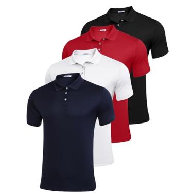 Imagem de PINSPARK Pacote 3/4: Camisas polo masculinas de golfe multipacks de secagem rápida manga curta gola camisas polo casuais de verão para homens, Preto/Branco/Azul Marinho/Vermelho (pacote com 4), GG