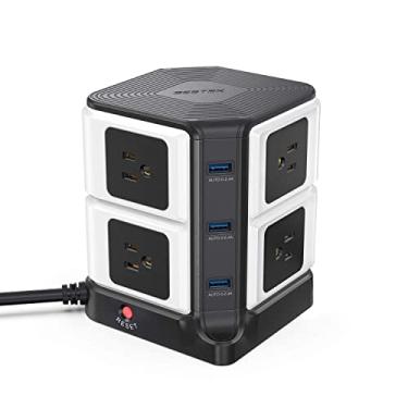 Imagem de Torre de tira de energia USB BESTEK Protetor contra surtos de 8 saídas e estação de carregamento USB de 3 portas, 300 joules, listado no ETL, acessórios para dormitório (preto e branco)