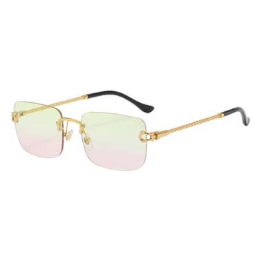 Imagem de Óculos de sol sem aro para homens, óculos de sol quadrados de metal dourado azul marrom fashion para mulheres uv400 sem moldura, lente rosa amarela, tamanho único