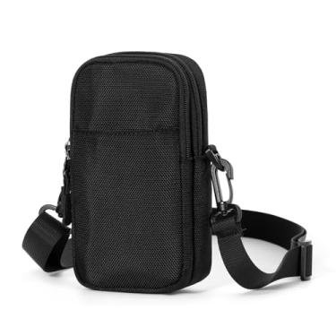 Imagem de Bolsa tiracolo pequena para celular, bolsa tiracolo preta (camuflagem) 15 cm para uso diário feminino e masculino, Preto, Casual