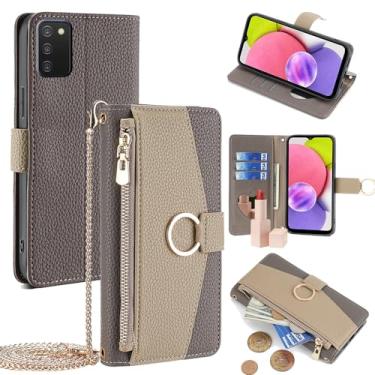 Imagem de YOUULAR Capa carteira com alça transversal compatível com Samsung Galaxy A9 (2018), bolsa magnética com zíper, bolso de couro PU, capa flip à prova de choque com suporte, cinza