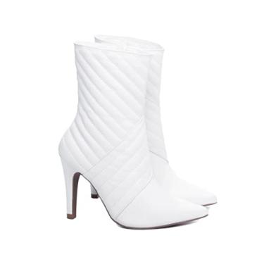 Imagem de 116-Bota Feminina Bico Fino Santo 10cm Cano Médio (35, Branco)