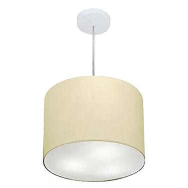 Imagem de Lustre Pendente Cilíndrico Cúpula Tecido 40x30 cm, Vivare Iluminação, Pendente4212 LA, Algodão Cru, Médio