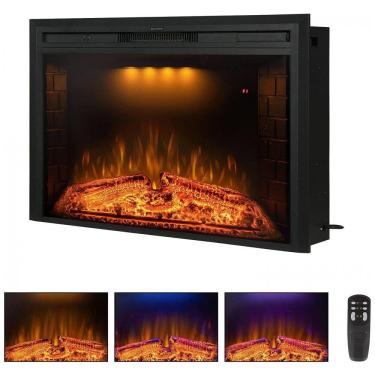Imagem de Lareira Elétrica de Embutir A69x101L com Controle Remoto e Chamas Ajustavel, 110V 1500W, Benrocks, Preta