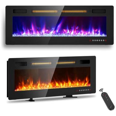 Imagem de Lareira Elétrica de Embutir A45x127L cm com Temporizador, Controle Remoto e Digital, 110V 1500W, BREEZEHEAT, Preta  