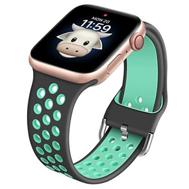 Imagem de BlackPro Pulseira para Apple Watch para crianças, pulseira de silicone à prova d'água para meninos meninas, compatível com Apple Watch Series 7/6/5/4/3/2/1/SE 38 mm 40 mm 41 mm e 42 mm 44 mm 45 mm (38/40/41 mm, cinza e azul-petróleo)