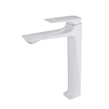 Imagem de Torneiras de pia de banheiro cinza-arma, torneiras misturadoras de pia de latão sólido, guindaste de água quente e fria, alça única, cromado/preto/dourado escovado/branco, branco