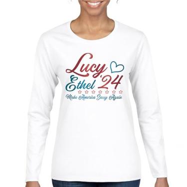 Imagem de Camiseta feminina manga longa Lucy Ethel 24 Make America Sassy Again Team Lucy Programa de TV Clássico Americano Melhores Amigas, Branco, 3G