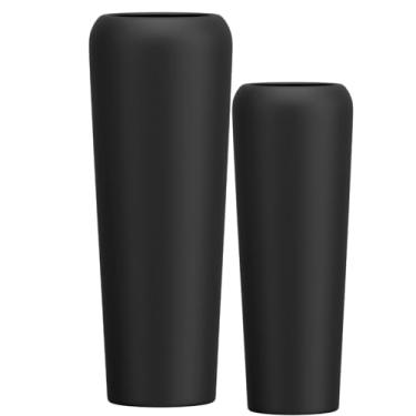 Imagem de Jogo Vasos Vietnamita 80cm E 65cm Fibra De Vidro Auto Brilho (Preto Fosco)