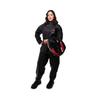 Imagem de Capa Roupa Chuva Pvc Preta Moto Motoqueiro Forrada Com Gola Tamanhos P