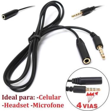 Imagem de Cabo Extensor Extensão P3 4 Vias Para Headset Celular Fone - Leffa Sho