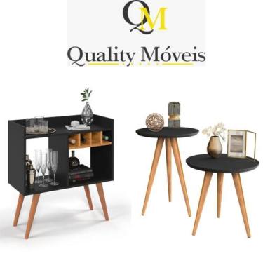 Imagem de Aparador Buffet Bar com Adega Rubi + Conjunto de Mesas Apoio e Lateral