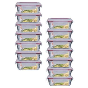 Imagem de Kit 14 Potes Retangular 4 Travas Marmita Canelado 640ml - Belo Vidro, 