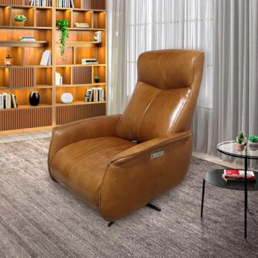 Imagem de Poltrona do Papai Reclinável Power Elétrica Conde Giratória com USB Couro Caramelo G76 - Gran Belo