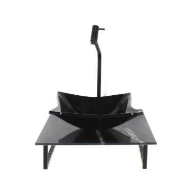 Imagem de Kit Cuba Vidro Quadrada 10Mm Tampo Vidro 40Cm X 40Cm Mármore - Cubas E