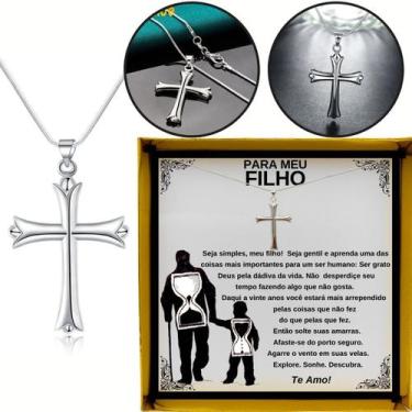 Imagem de Corrente Prata 925 Pingente Crucifixo Presente Aniversártio Pai Filho 