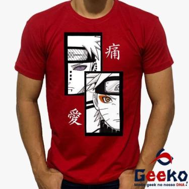 Imagem de Camiseta Pain e Naruto 100 Algodão Anime Geeko, Vermelho gola careca, 