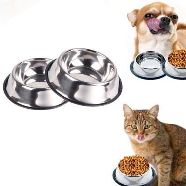 Imagem de 2 Comedouro Inox Pote Filhote Cães Gato Antiderrapante 240ml - Chinato