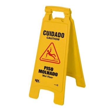 Imagem de Placa de Sinalização 270x650mm Cavalete Dobrável CUIDADO PISO MOLHADO 