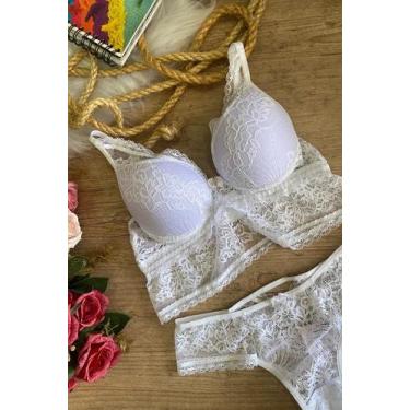 Imagem de Conjunto Cropped e Calcinha com Renda - DELICADAS MODA ÍNTIMA, G, Bran